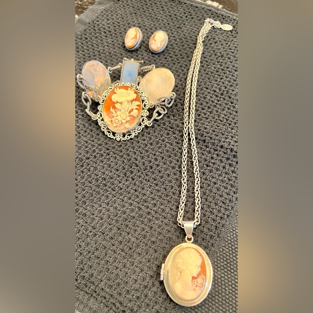 Silver Cameo Set.  925 silver, designer is ExEx I think.